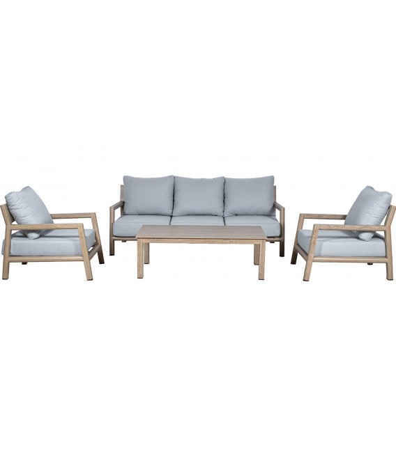 Set de exterior en aluminio imitación madera con sillones y mesa