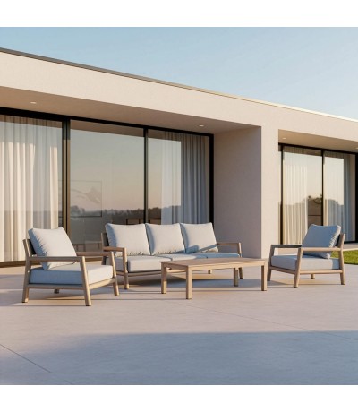 Set de exterior en aluminio imitación madera con sillones y mesa  mdmhogar