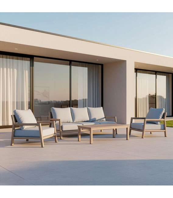 Set de exterior en aluminio imitación madera con sillones y mesa  mdmhogar