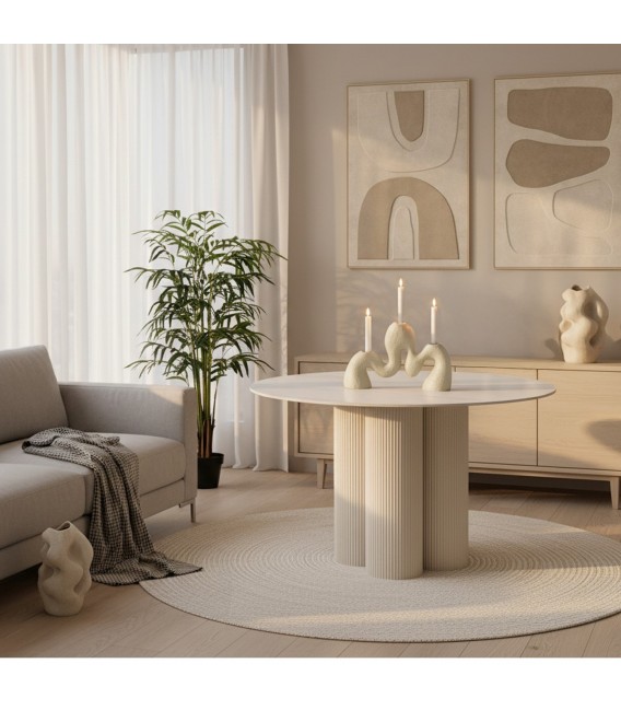 Mesa de comedor redonda cerámica mármol estilo contemporáneo mdmhogar