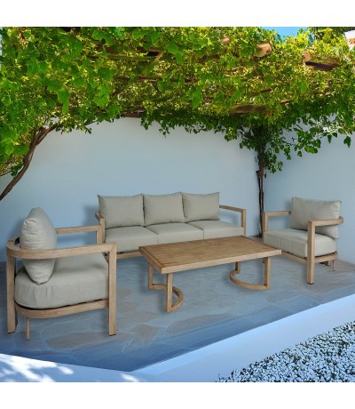 Set de jardín aluminio imitación madera estilo contemporáneo mdmhogar