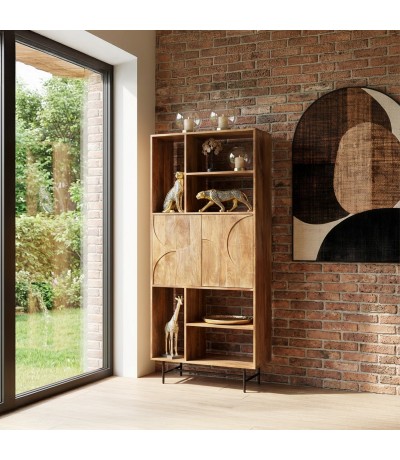 Estantería de madera de mango estilo industrial con dos puertas mdmhogar