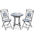 Set de mesa y sillas plegables cerámica azul y blanco con metal