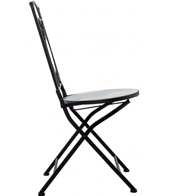 Set de mesa y sillas plegables cerámica azul y blanco con metal 1