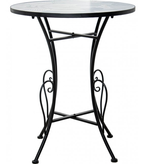Set de mesa y sillas plegables cerámica azul y blanco con metal 4