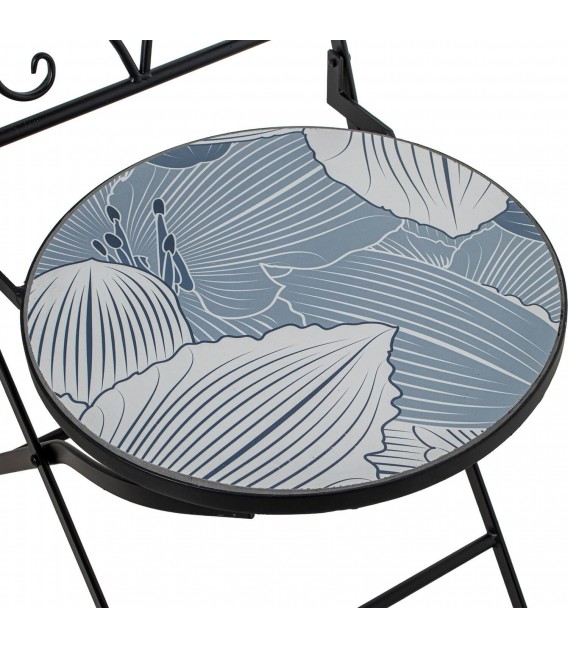 Set de mesa y sillas plegables cerámica azul y blanco con metal 5