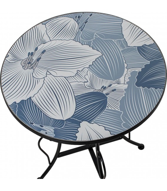 Set de mesa y sillas plegables cerámica azul y blanco con metal 6