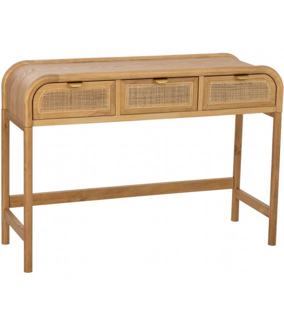 Consola oriental con tres cajones ratán madera natural y metal