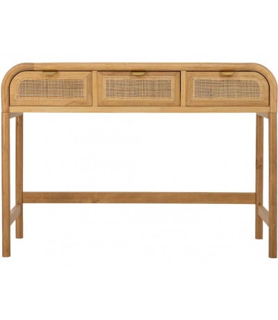 Consola oriental con tres cajones ratán madera natural y metal 1