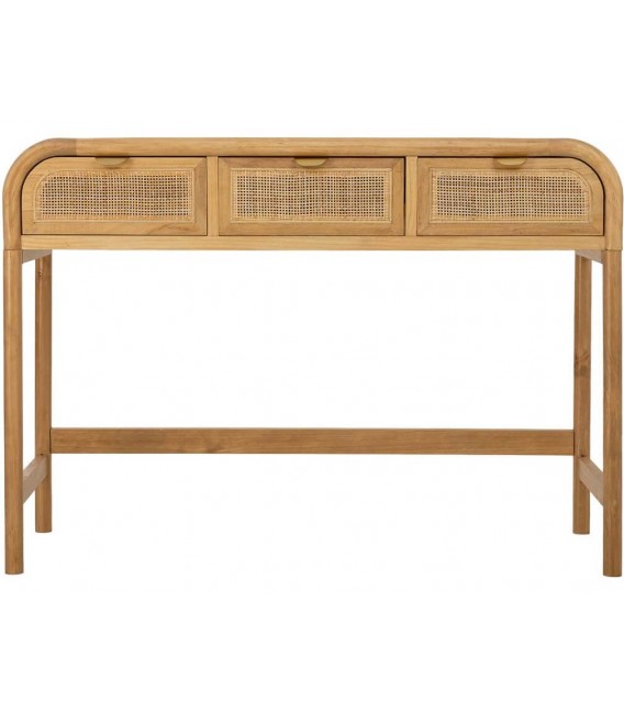 Consola oriental con tres cajones ratán madera natural y metal 1