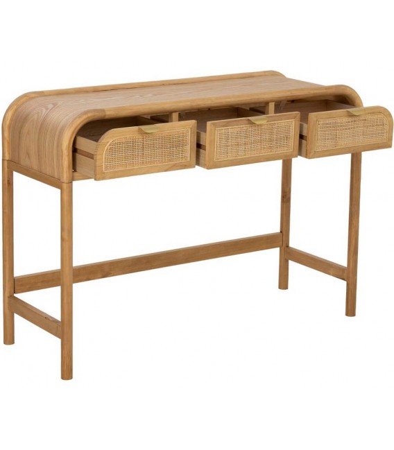Consola oriental con tres cajones ratán madera natural y metal 3