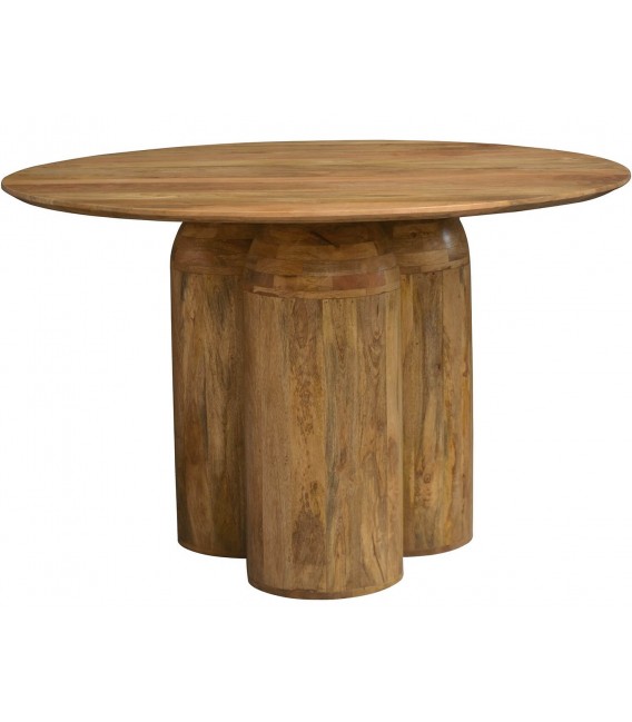 Mesa de comedor redonda de madera de mango maciza estilo boho 1