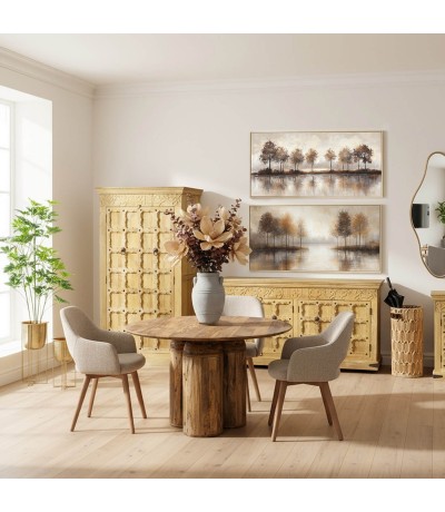 Mesa de comedor redonda de madera de mango maciza estilo boho mdmhogar