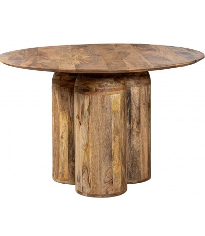 Mesa de comedor redonda de madera de mango maciza estilo boho