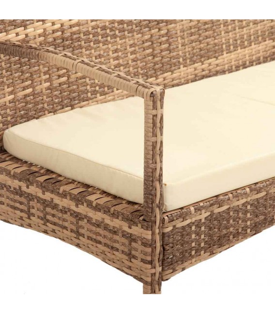 Banco de exterior ratán  de tres plazas beige con cojín crema 3