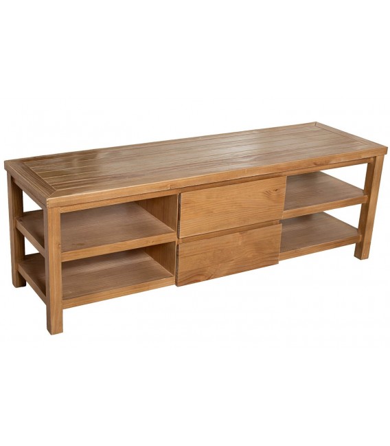 Mueble de TV madera de pino natural con dos cajones estilo boho