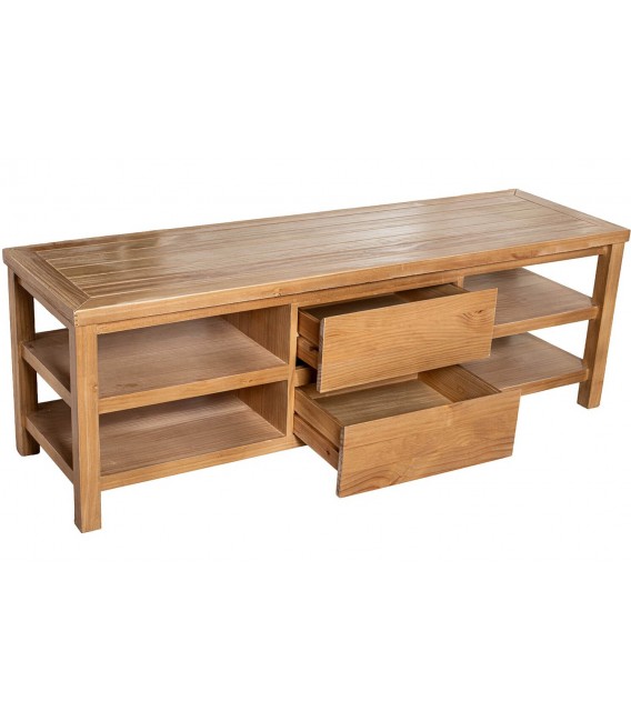 Mueble de TV madera de pino natural con dos cajones estilo boho 1