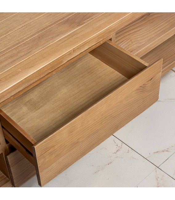 Mueble de TV madera de pino natural con dos cajones estilo boho 3