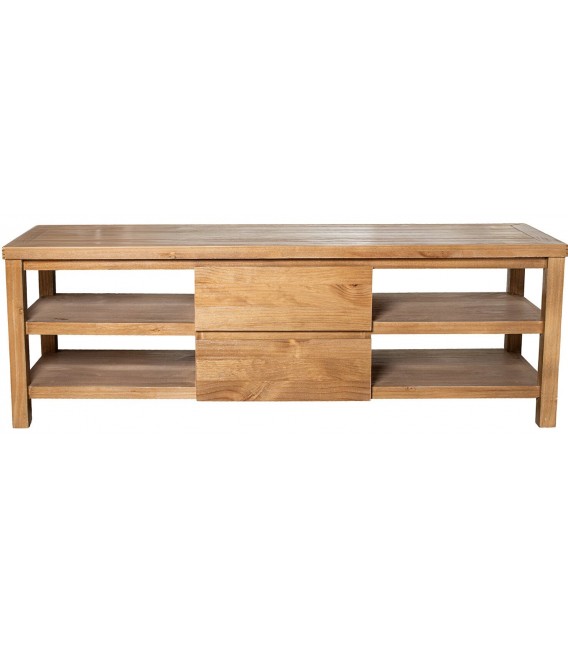 Mueble de TV madera de pino natural con dos cajones estilo boho 4