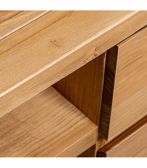 Mueble de TV madera de pino natural con dos cajones estilo boho 5
