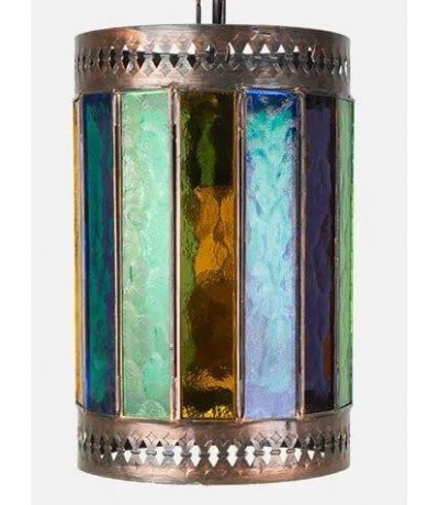Lámpara techo étnica cristal colores metal bronce viejo 1