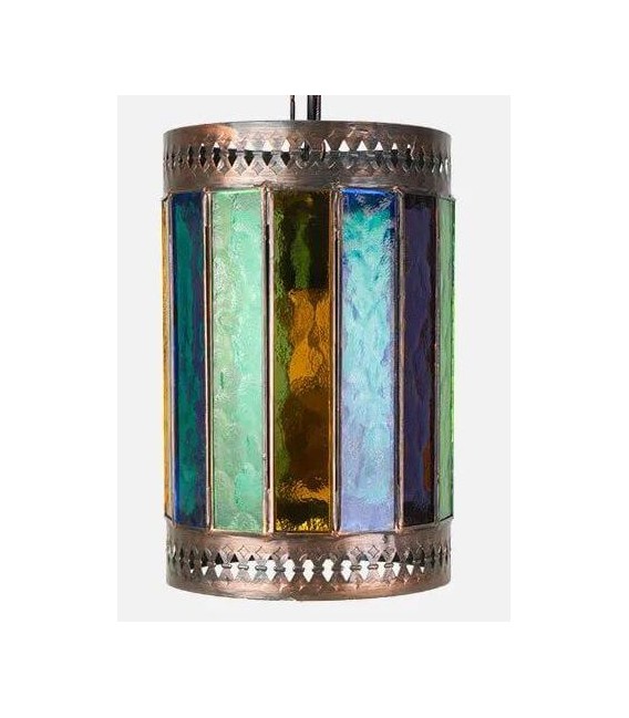 Lámpara techo étnica cristal colores metal bronce viejo 1