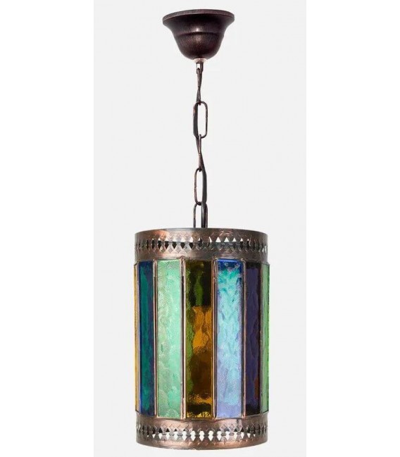 Lámpara techo étnica cristal colores metal bronce viejo