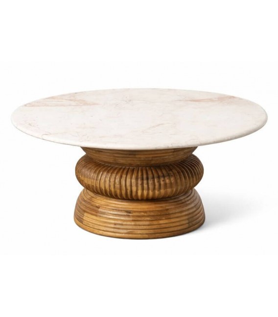 Mesa centro redonda madera mango mármol estilo boho artesanal