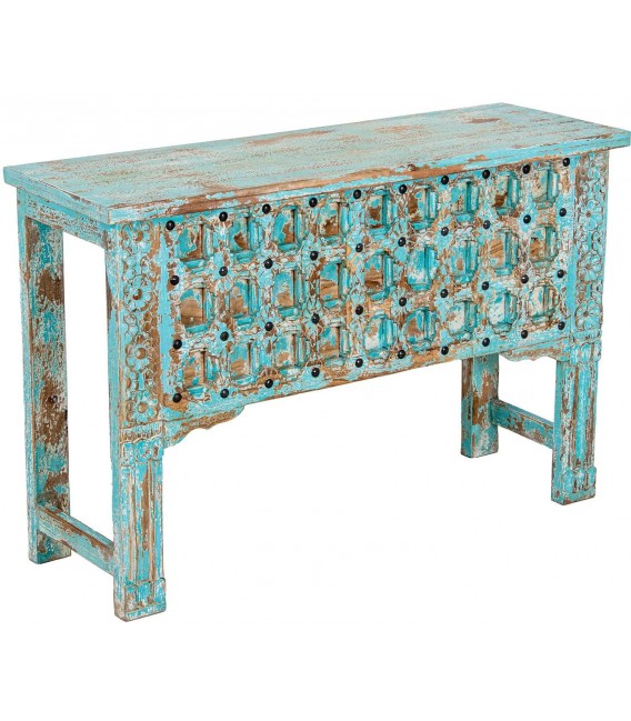 Consola de entrada madera mango celeste rozado estilo clásico