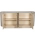 Aparador de madera beige mármol blanco detalle dorado moderno 1
