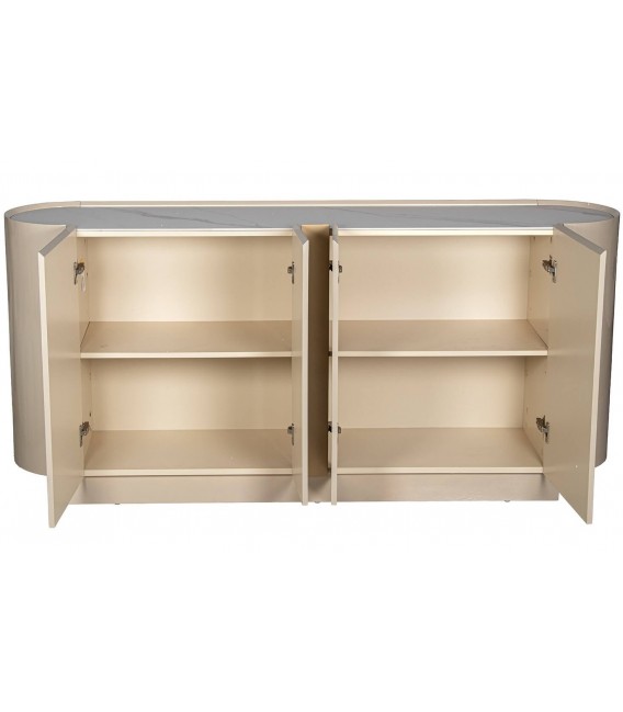 Aparador de madera beige mármol blanco detalle dorado moderno 1