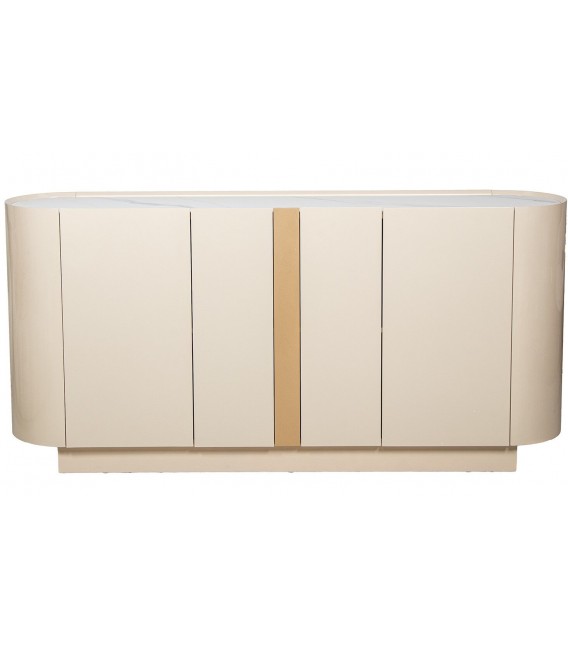 Aparador de madera beige mármol blanco detalle dorado moderno 2