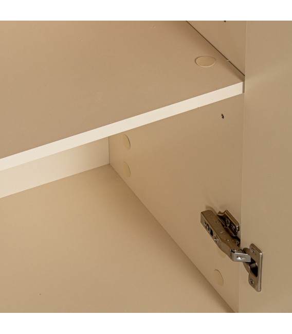 Aparador de madera beige mármol blanco detalle dorado moderno 4