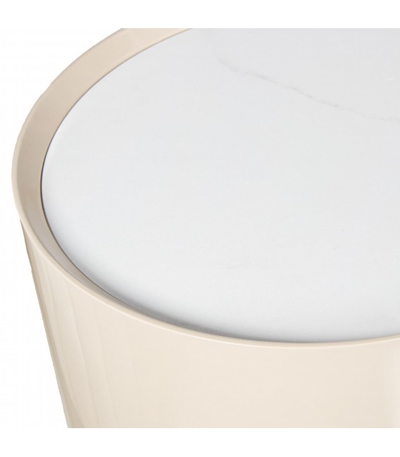Aparador de madera beige mármol blanco detalle dorado moderno 5