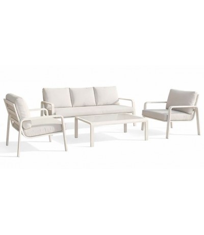 Set jardín aluminio blanco sofá sillones mesa exterior moderno