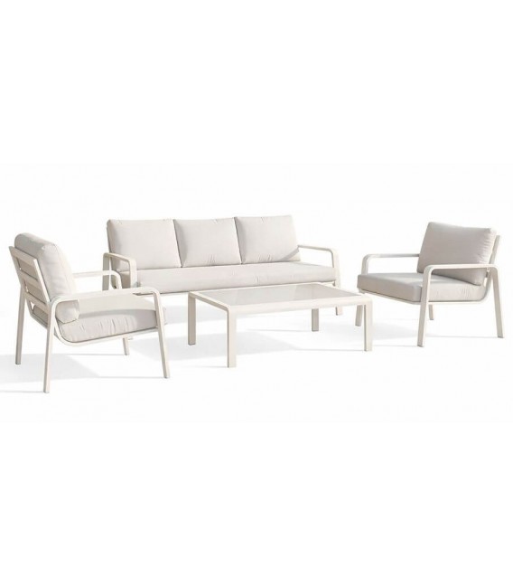Set jardín aluminio blanco sofá sillones mesa exterior moderno
