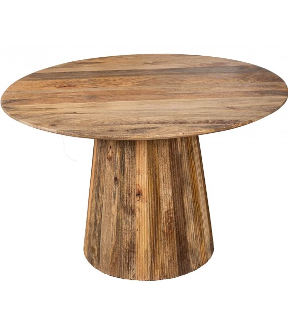 Mesa de comedor redonda madera mango nogal estilo boho natural
