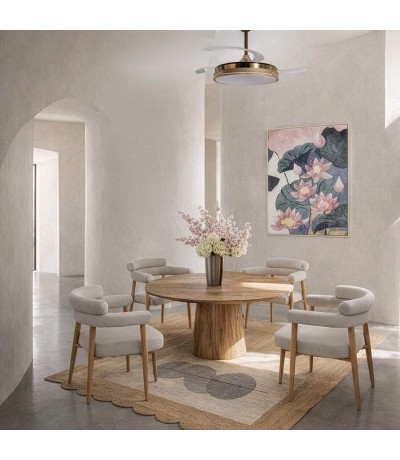 Mesa de comedor redonda madera mango nogal estilo boho natural mdmhogar