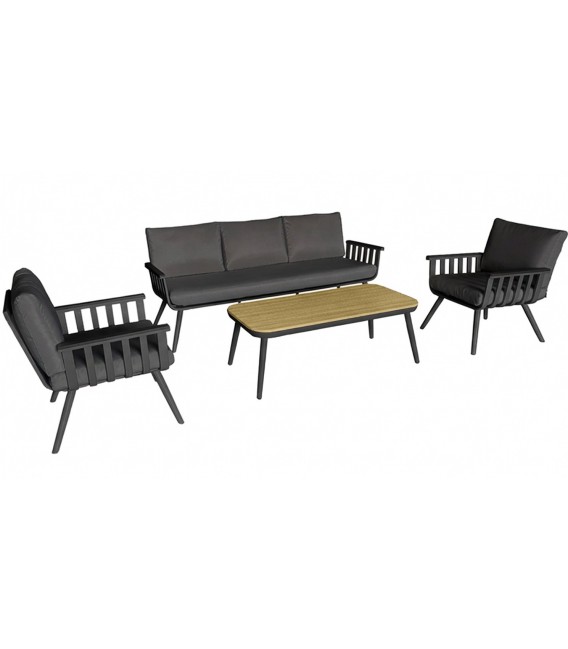 Set jardín aluminio antracita negro madera estilo industrial