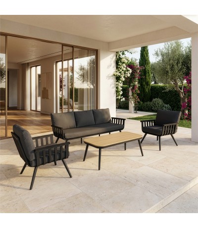 Set jardín aluminio antracita negro madera estilo industrial mdmhogar