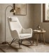 Sillón mecedora nórdico madera natural y tela chenilla blanca. Mdmhogar