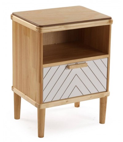 Mesita de noche de madera natural blanco cajón estilo moderno