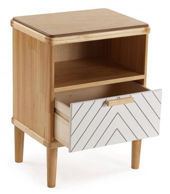 Mesita de noche de madera natural blanco cajón estilo moderno 1