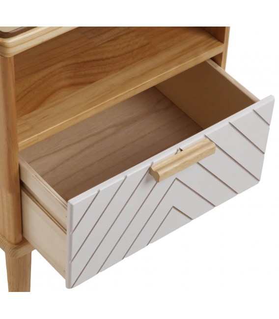 Mesita de noche de madera natural blanco cajón estilo moderno 2