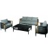 Set jardín aluminio cuerda negra madera cojines gris industrial