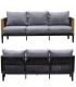 Set jardín aluminio cuerda negra madera cojines gris industrial 1