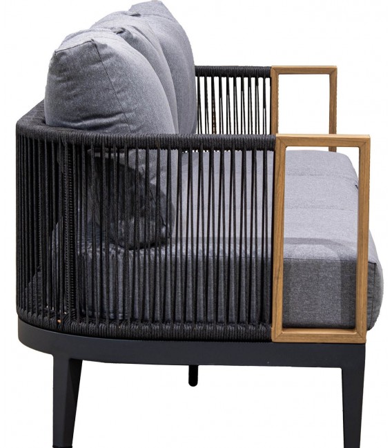 Set jardín aluminio cuerda negra madera cojines gris industrial 5