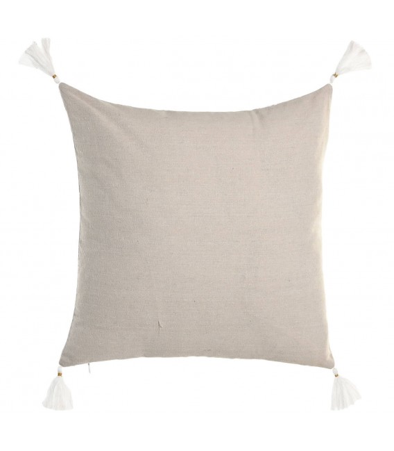 SET 2 COJINES 45 X 45 ALMERA ALGODON ESTAMPADO BEIGE Y BLANCO BORLAS