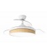 Ventilador techo luz LED ratán natural y blanco aspas retráctiles