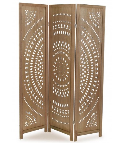 Biombo estilo boho madera calada natural separador decorativo